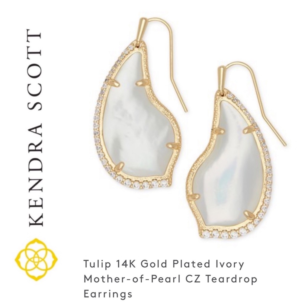🆕 TULIP Mother of Pearl CZ Drop Earring GOLD/OPAL - Picture 4 of 5